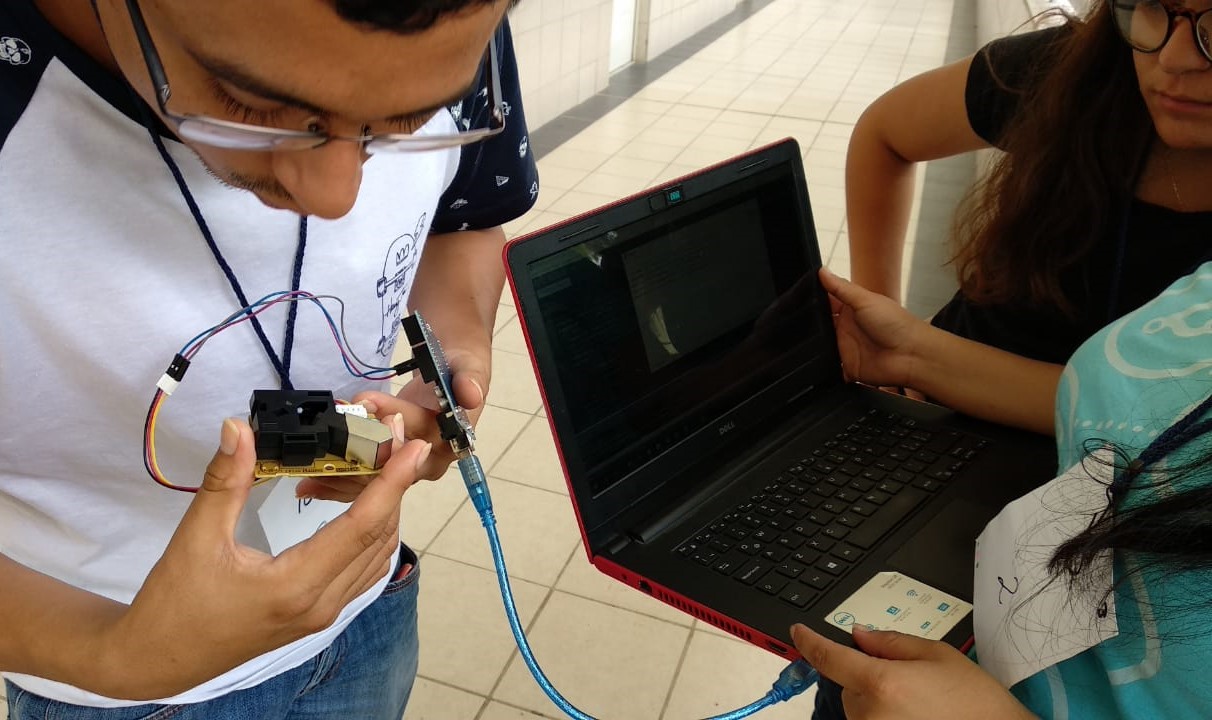 Student blowing into a sensor